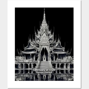 Thailand: Sanctuary of Truth, Pattaya, Thailand on a dark (knocked out) background Posters and Art